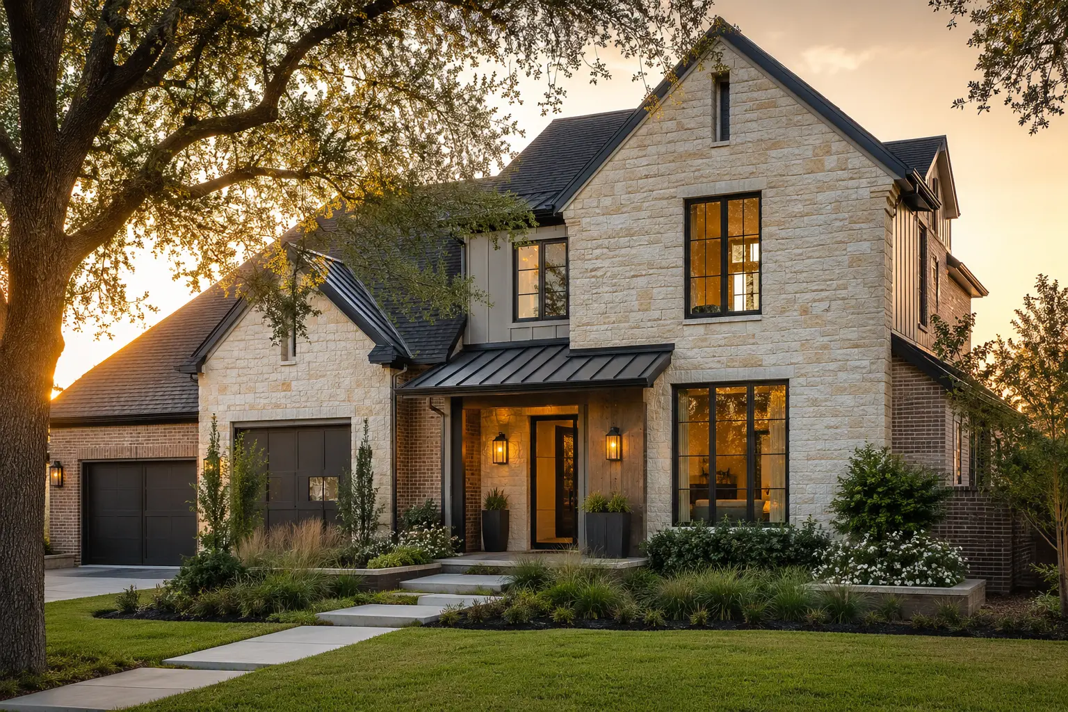 Refined Prosper luxury home with brick and limestone architecture