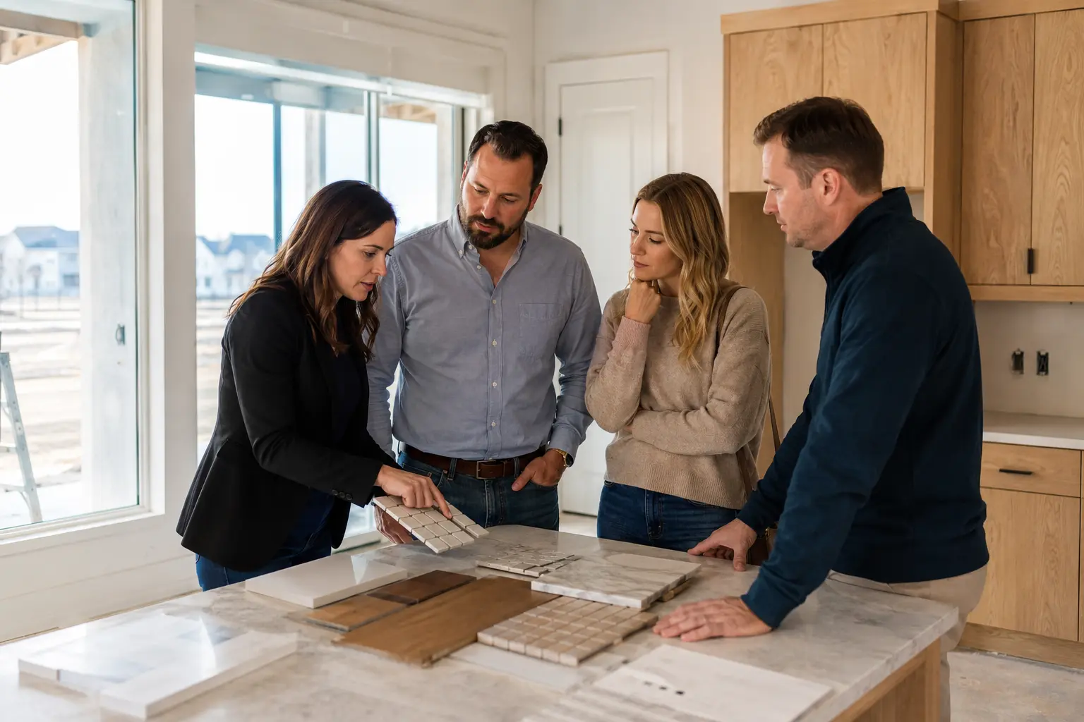 Prosper buyers and their agent reviewing a nearly finished new home